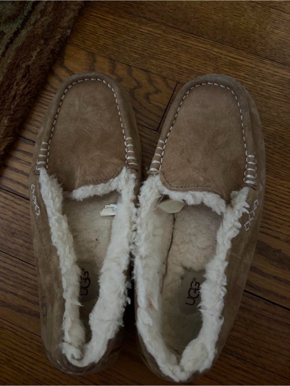 UGG Chestnut Suede Shearling Slip-On Moccasins